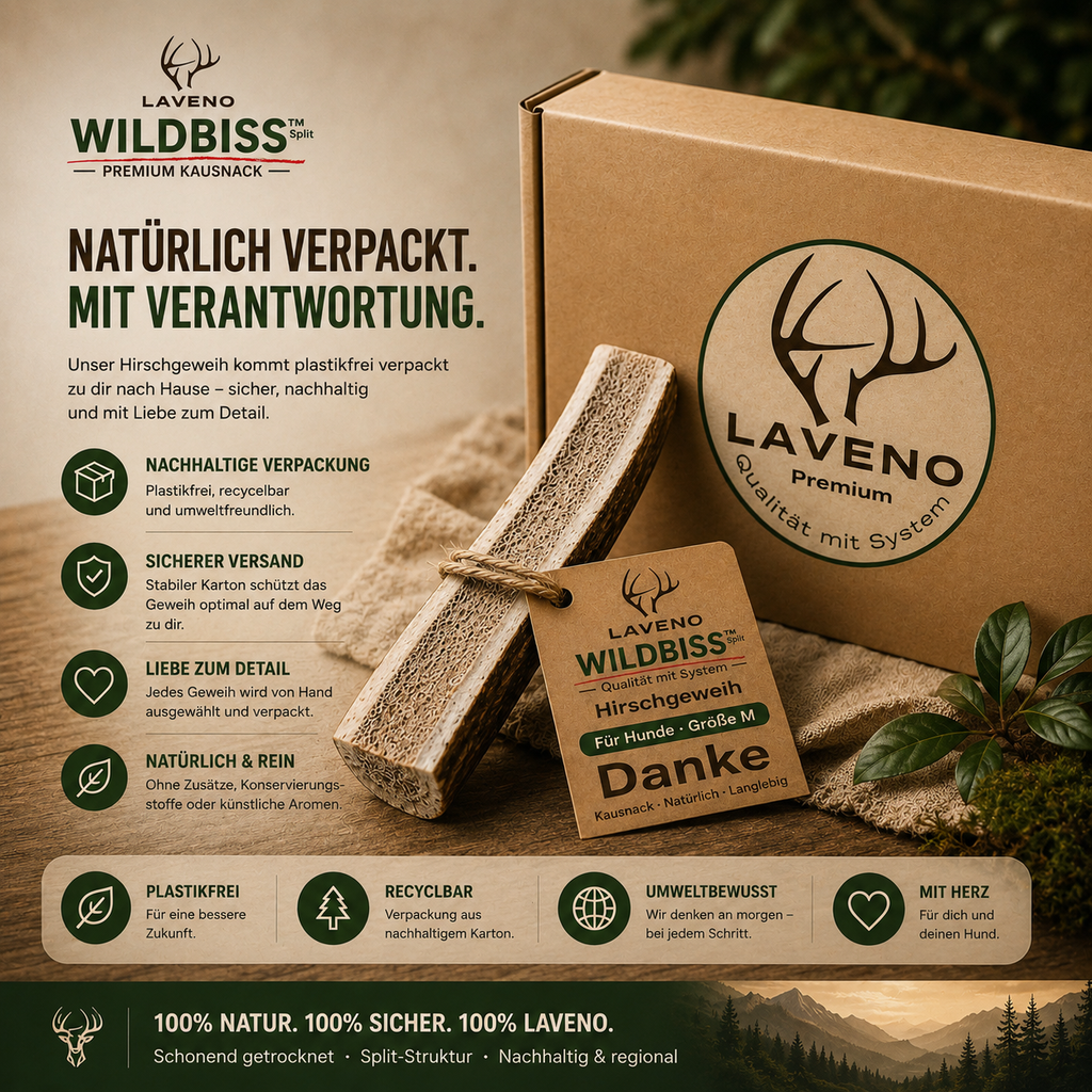 Laveno WildBiss™ Hirschgeweih geteilt Kaugeweih  Größe M | 50-80 g