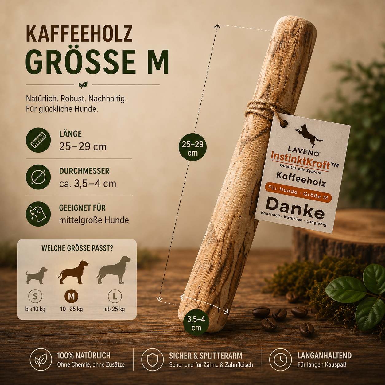 Laveno Natürliches 100% Kaffeekauholz InstinktKraft™ Kauartikel