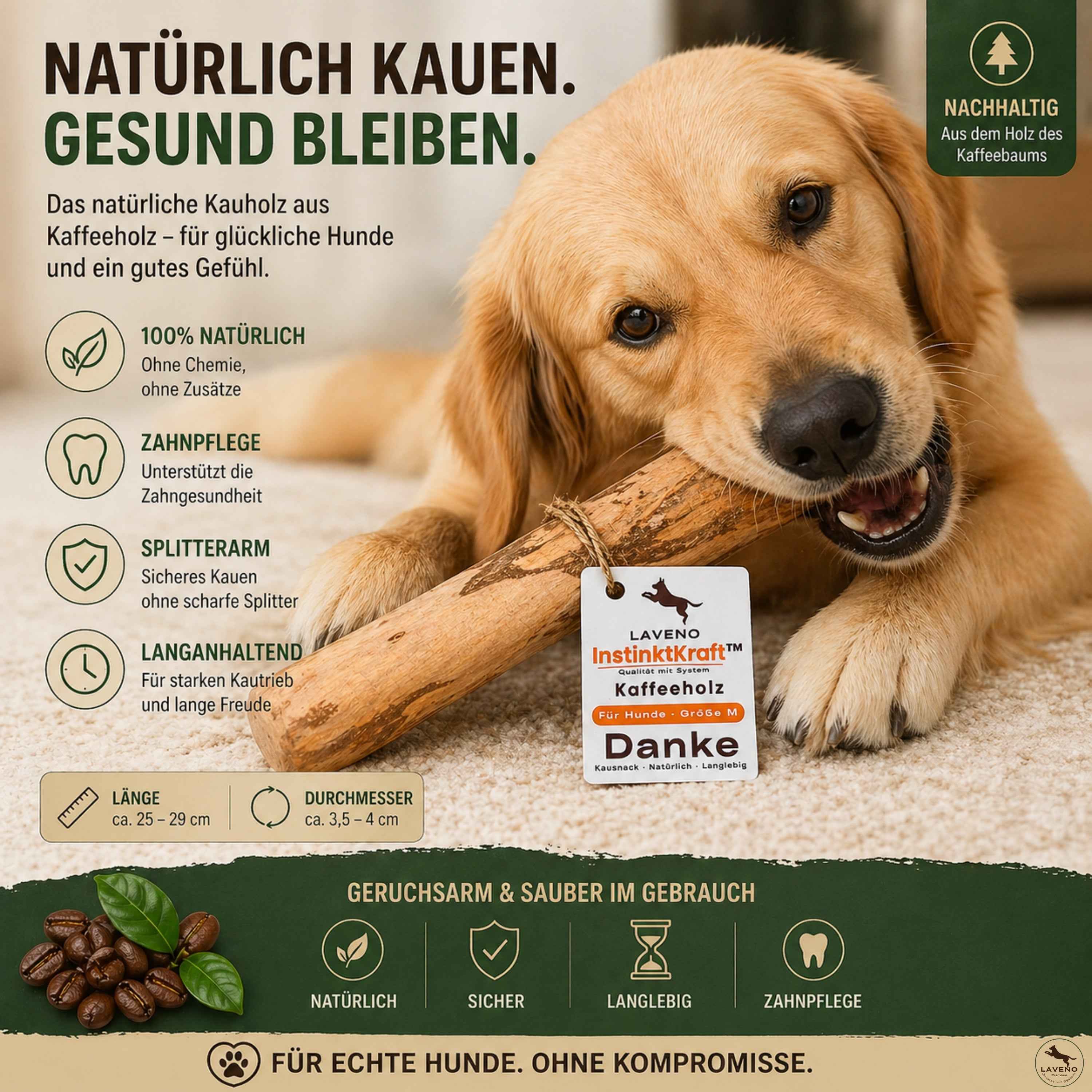 Laveno Natürliches 100% Kaffeekauholz InstinktKraft™ Kauartikel